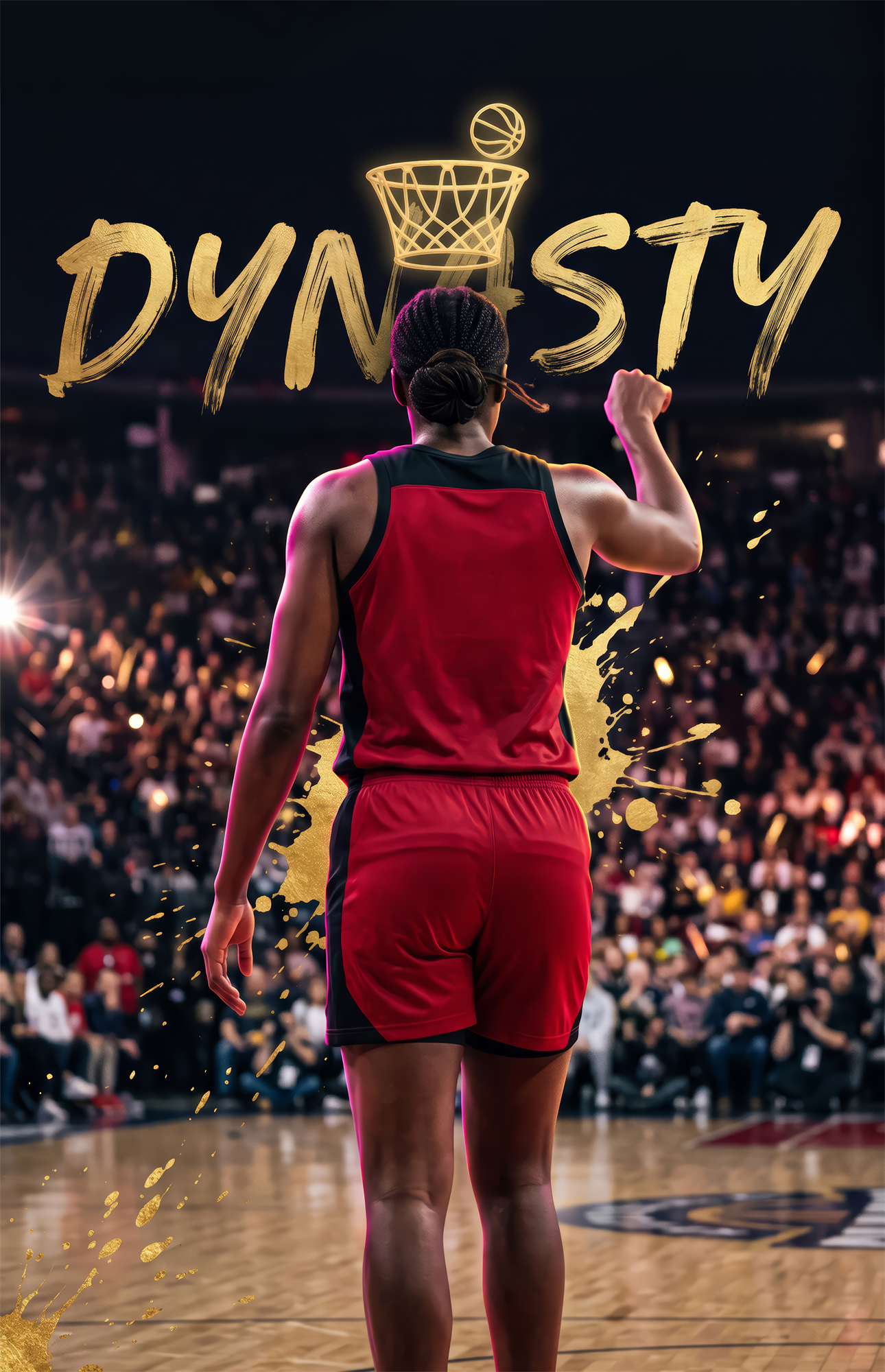 Dynasty Gold Typography Basketball Glass Wall Art