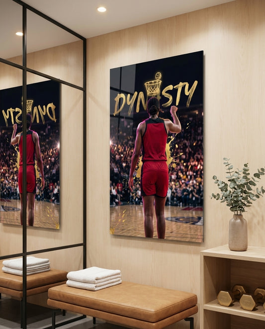 Dynasty Gold Typography Basketball Glass Wall Art