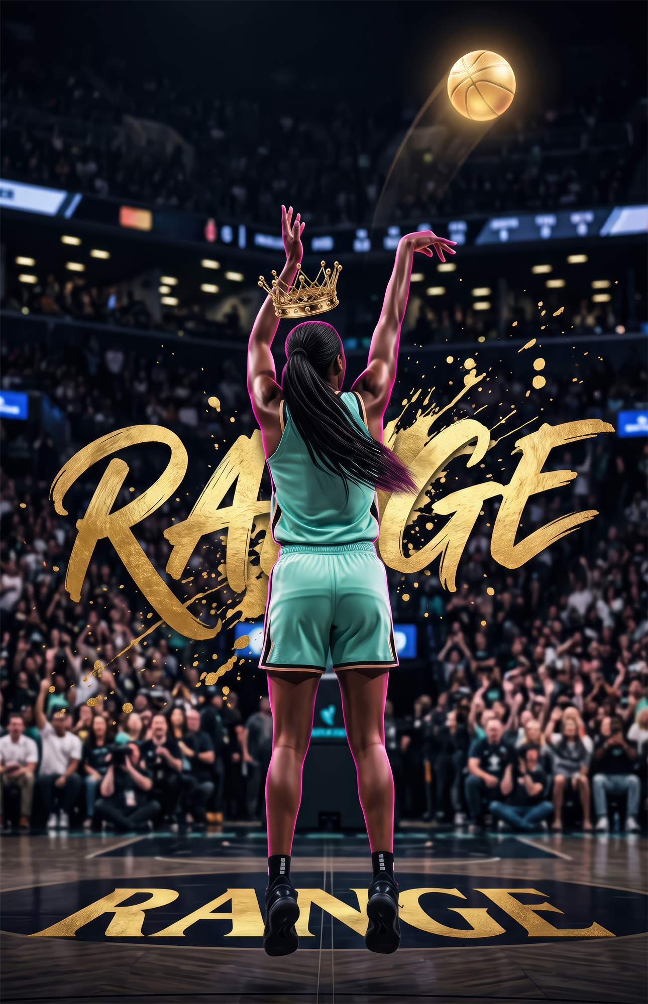 Range Gold Crown Basketball Shooter Glass Wall Art