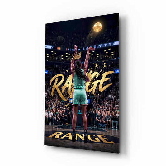 Range Gold Crown Basketball Shooter Glass Wall Art - Lifestyle preview in a designer interior