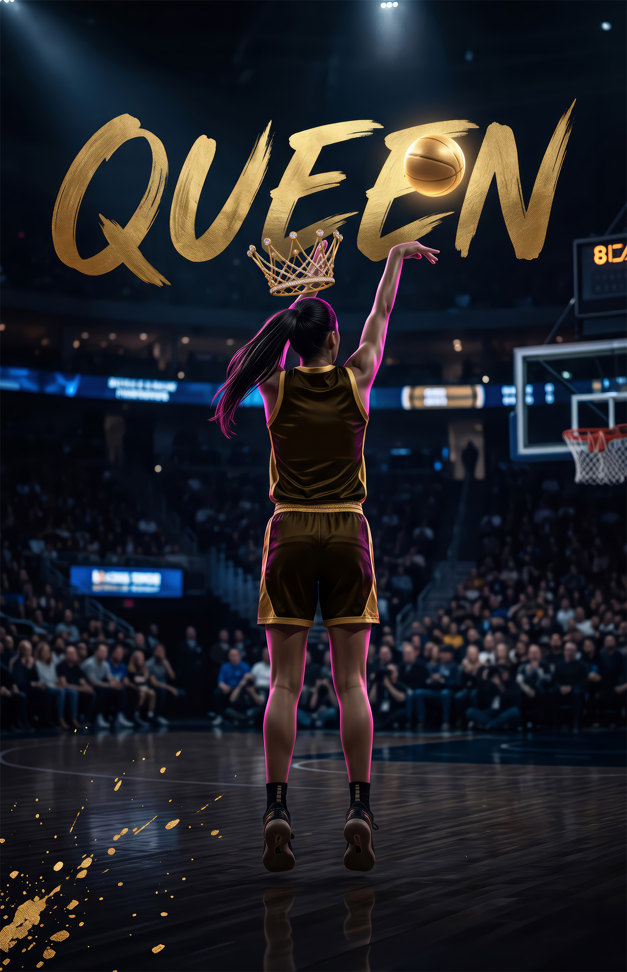 Queen Jeweled Crown Basketball Shooter Glass Wall Art
