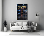 gold Queen basketball shooter panel bringing character to a minimalist living room wall