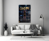 gold Queen basketball shooter panel bringing character to a minimalist living room wall