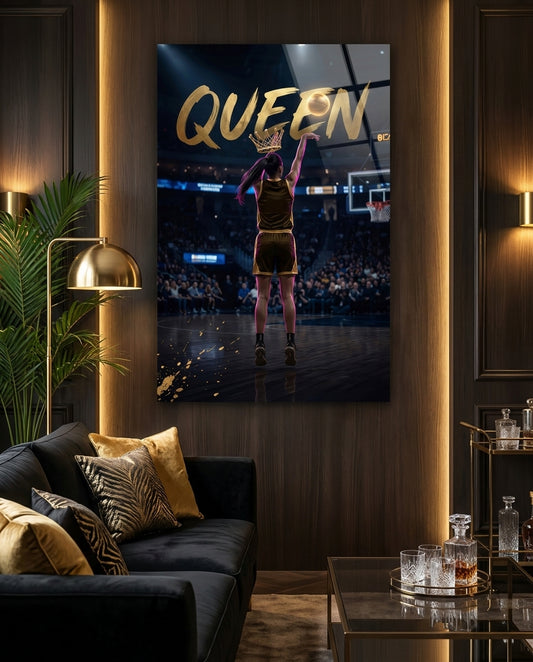 Queen Jeweled Crown Basketball Shooter Glass Wall Art