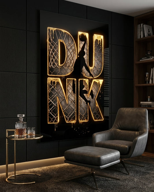 Dunk Gold Drip Basketball Net Glass Wall Art