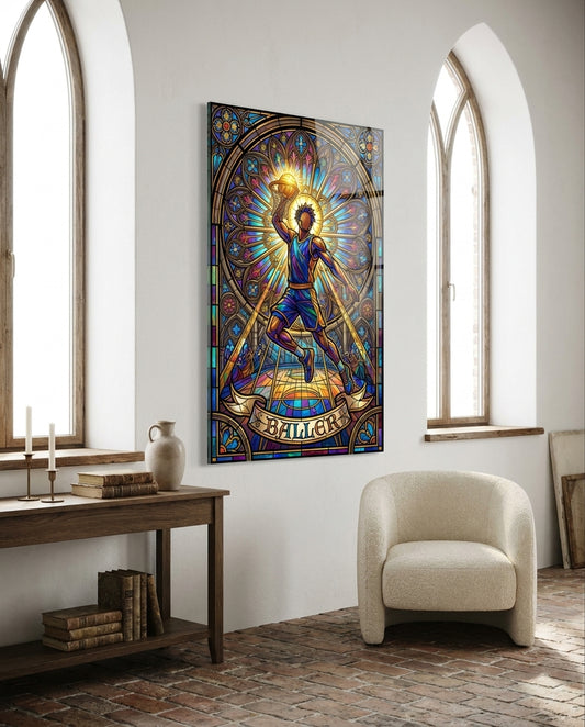 Baller Stained Glass Basketball Player Glass Wall Art