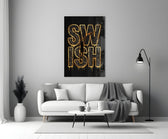 gold Swish basketball typography panel bringing character to a minimalist living room wall