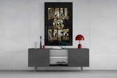 gold Ball Is Life basketball typography glass wall art displayed above a console in a designer interior