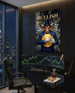 Bullish Gold Coin Bull in Suit Glass Wall Art