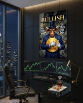 Bullish Gold Coin Bull in Suit Glass Wall Art