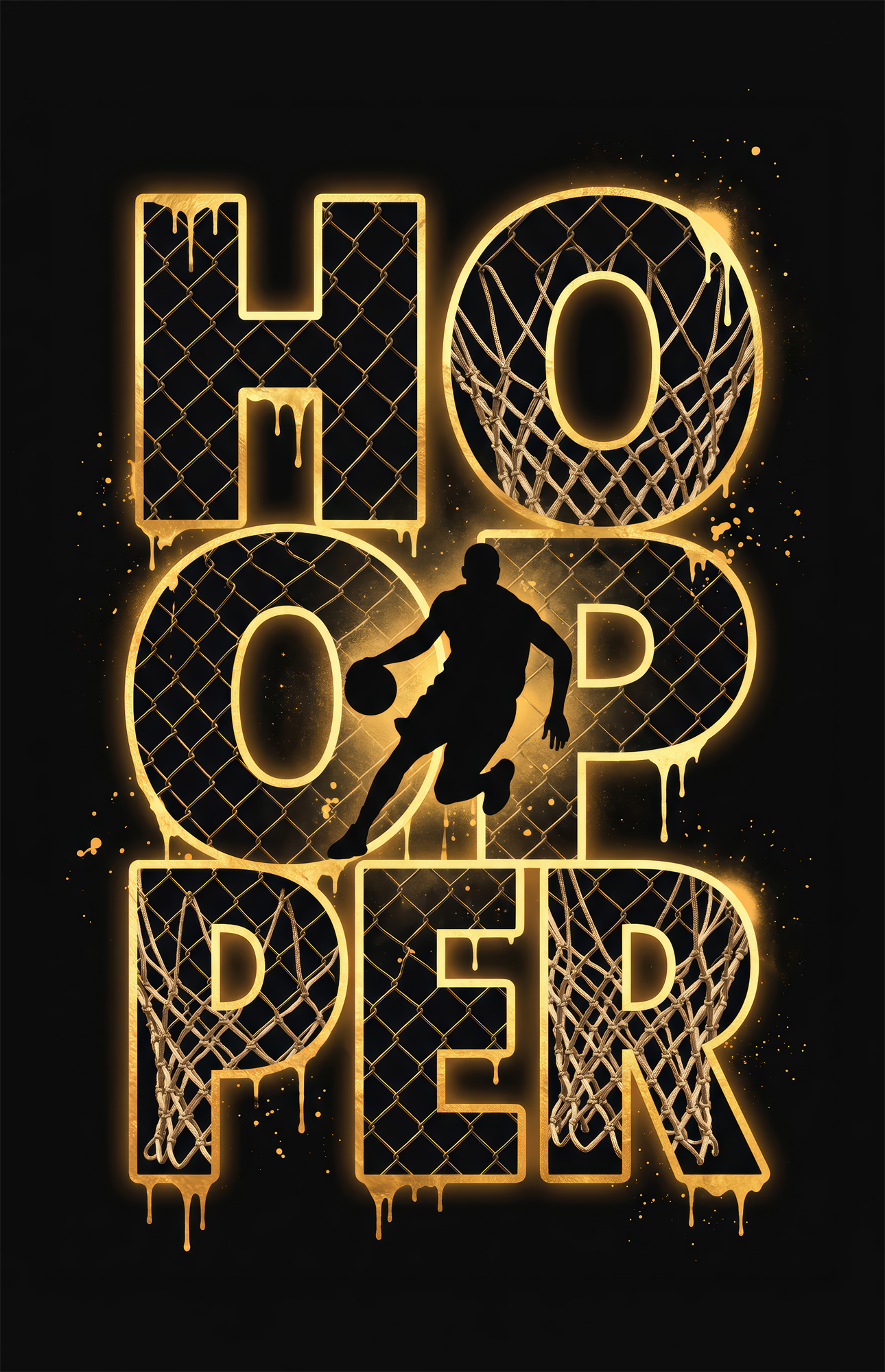 Hooper Gold Basketball Typography Glass Wall Art
