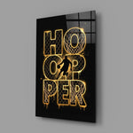 gold basketball typography with a dribbling silhouette glass wall art angled to show the polished tempered glass panel