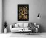 gold basketball typography with a dribbling silhouette panel bringing character to a minimalist living room wall