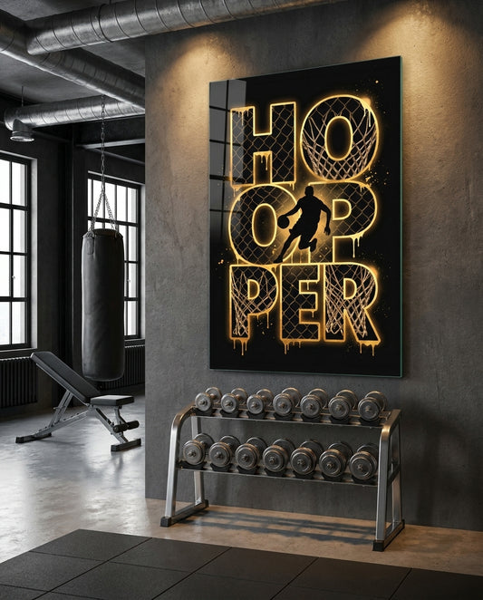 Hooper Gold Basketball Typography Glass Wall Art