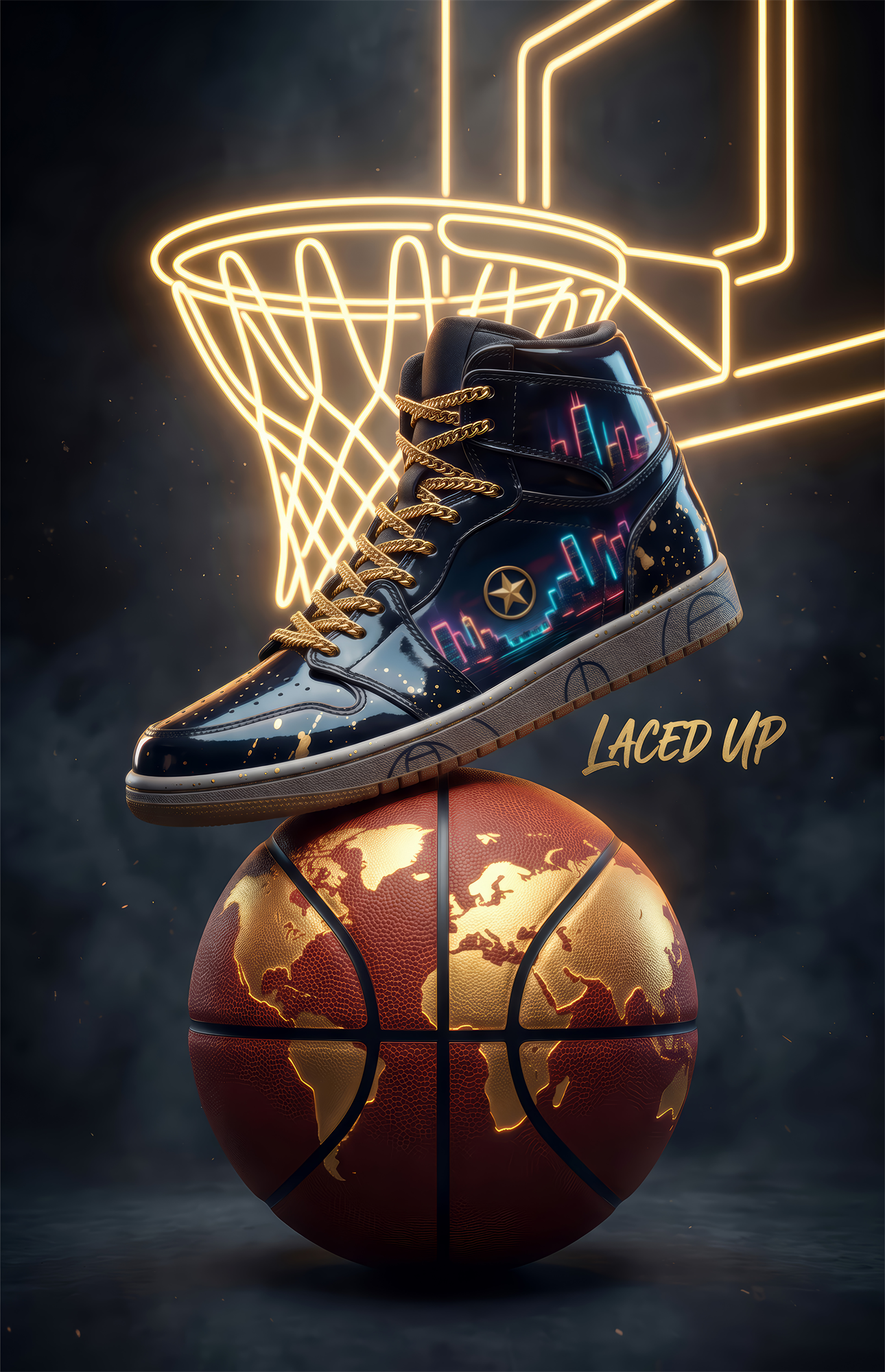 Laced Up Sneaker Neon Hoop Glass Wall Art