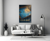 a golden cathedral rising from an architect's blueprint panel bringing character to a minimalist living room wall