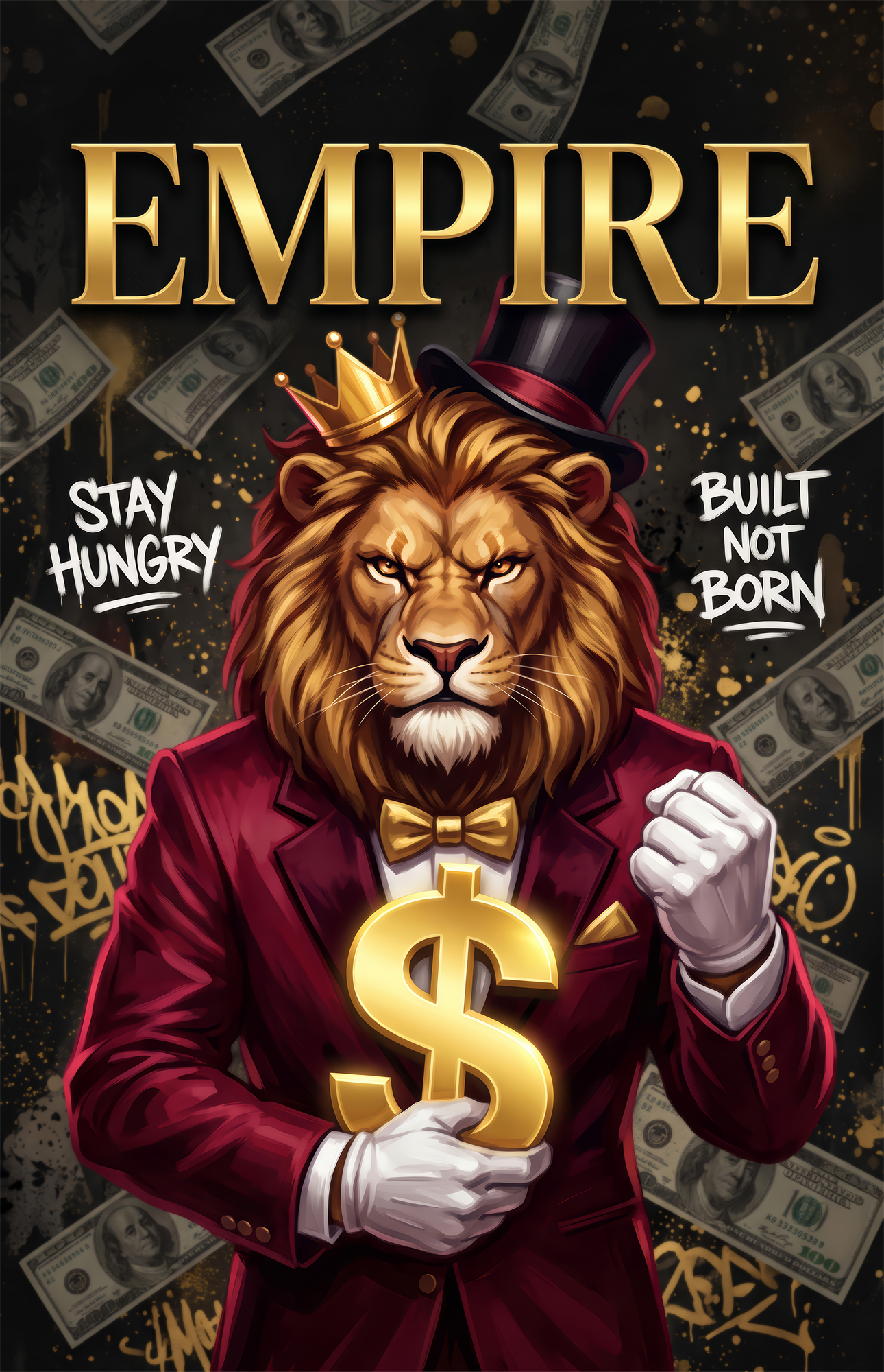 Empire Crowned Lion Gold Dollar Glass Wall Art