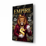 Empire Crowned Lion Gold Dollar Glass Wall Art - Lifestyle preview in a designer interior