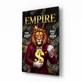 Empire Crowned Lion Gold Dollar Glass Wall Art - Lifestyle preview in a designer interior