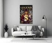 a golden dragon in a suit holding a gold dollar sign panel bringing character to a minimalist living room wall