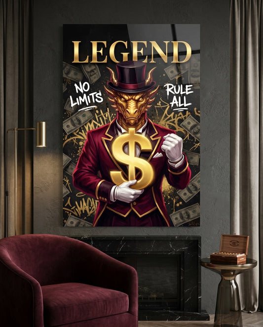 Legend Golden Dragon Gold Dollar Glass Wall Art