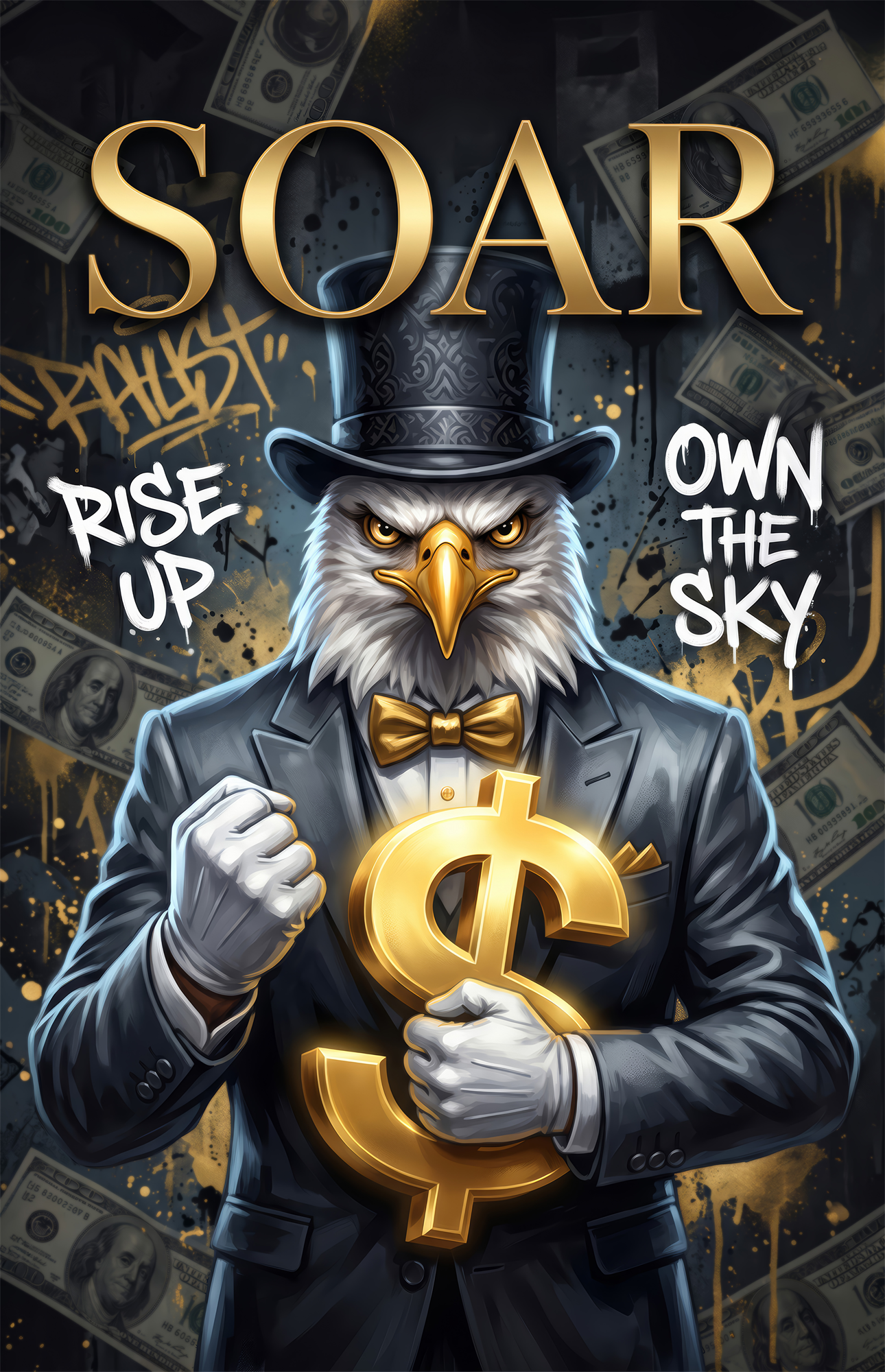 Soar Suited Eagle Gold Dollar Glass Wall Art