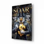 Soar Suited Eagle Gold Dollar Glass Wall Art - Lifestyle preview in a designer interior