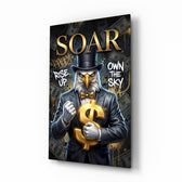 Soar Suited Eagle Gold Dollar Glass Wall Art - Lifestyle preview in a designer interior