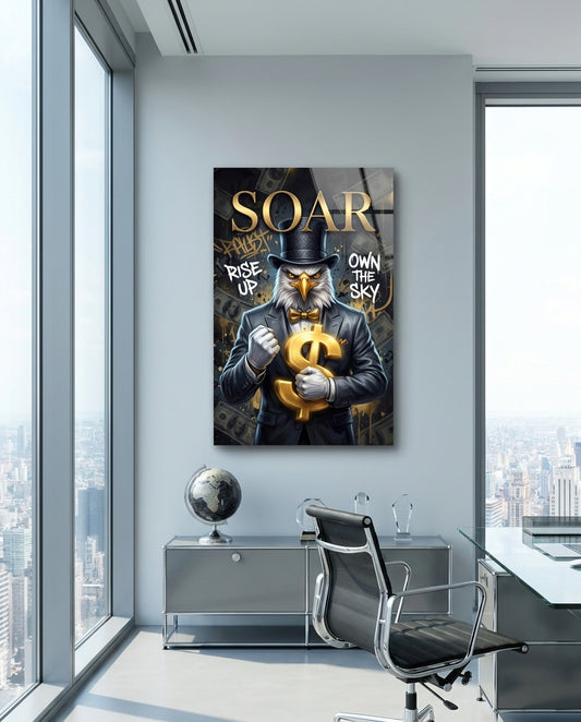 Soar Suited Eagle Gold Dollar Glass Wall Art