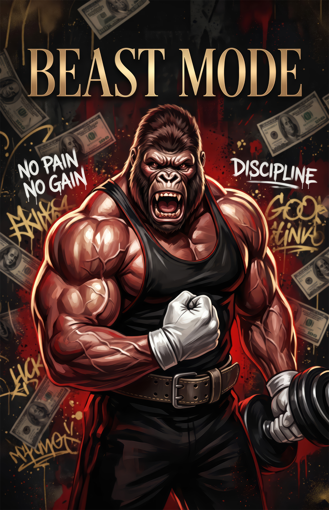 Beast Mode Gorilla Gym Motivation Glass Wall Art