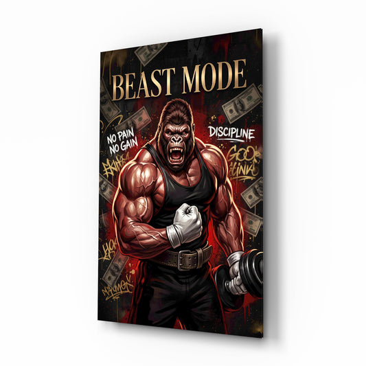 Beast Mode Gorilla Gym Motivation Glass Wall Art - Lifestyle preview in a designer interior