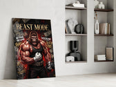 muscular gorilla roaring in a gym panel resting in a shelving niche in a modern interior