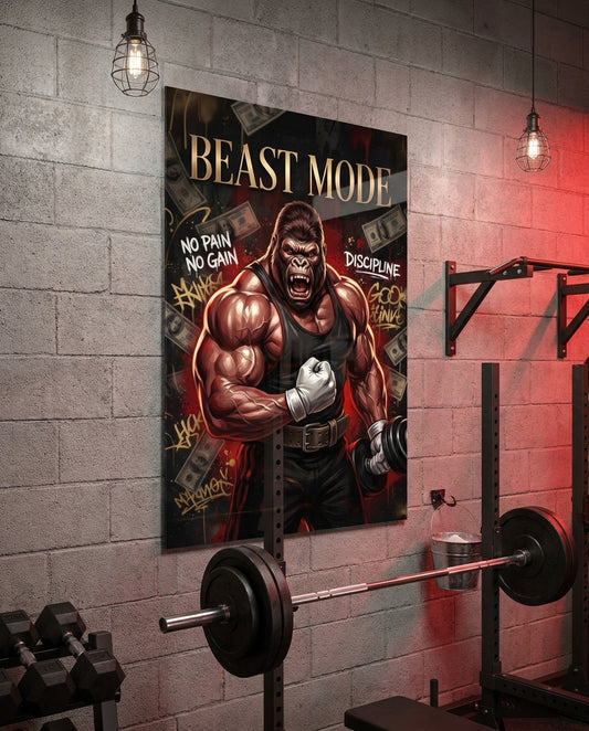 Beast Mode Gorilla Gym Motivation Glass Wall Art