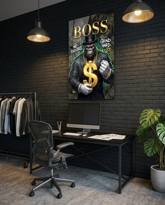 Boss Suited Gorilla Gold Dollar Glass Wall Art