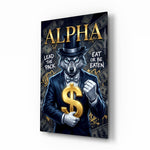 Alpha Suited Wolf Gold Dollar Glass Wall Art - Lifestyle preview in a designer interior