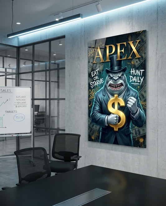 Apex Suited Shark Gold Dollar Glass Wall Art