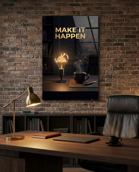 Make It Happen Gold Skyline Bulb Glass Wall Art