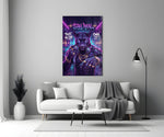 stay real neon panther rapper panel bringing character to a minimalist living room wall