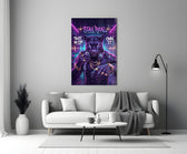 stay real neon panther rapper panel bringing character to a minimalist living room wall