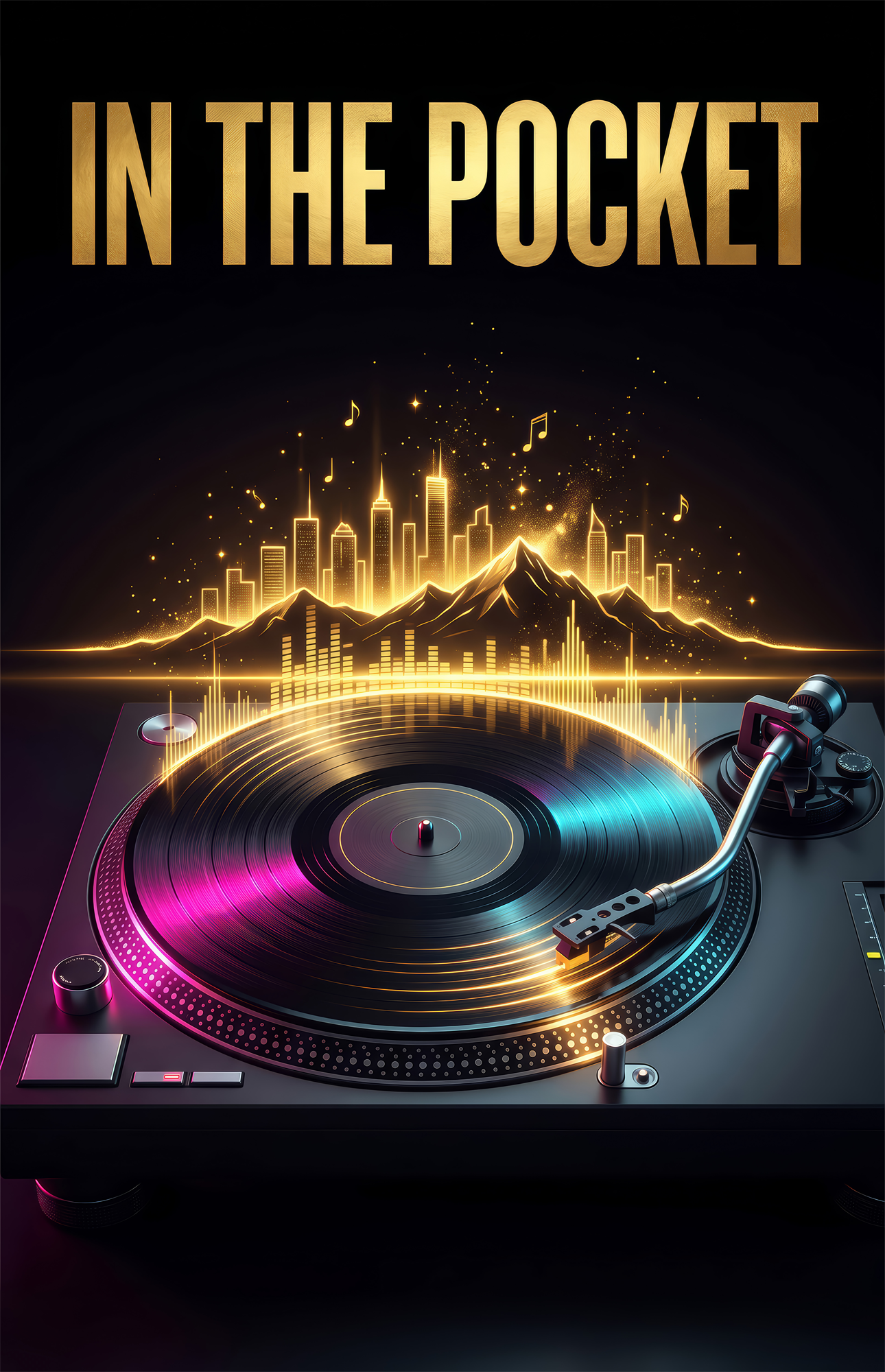 In the Pocket Golden Turntable Skyline Glass Wall Art