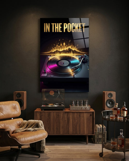 In the Pocket Golden Turntable Skyline Glass Wall Art