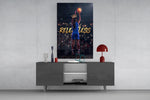 relentless basketball crown shot glass wall art displayed above a console in a designer interior