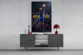 relentless basketball crown shot glass wall art displayed above a console in a designer interior