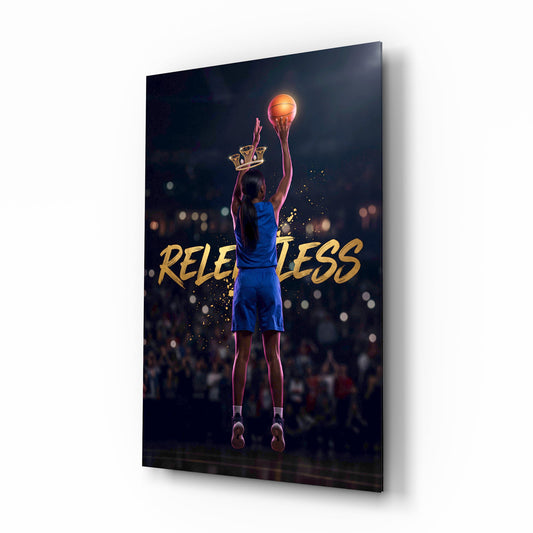 Relentless Basketball Crown Hoop Glass Wall Art - Lifestyle preview in a designer interior