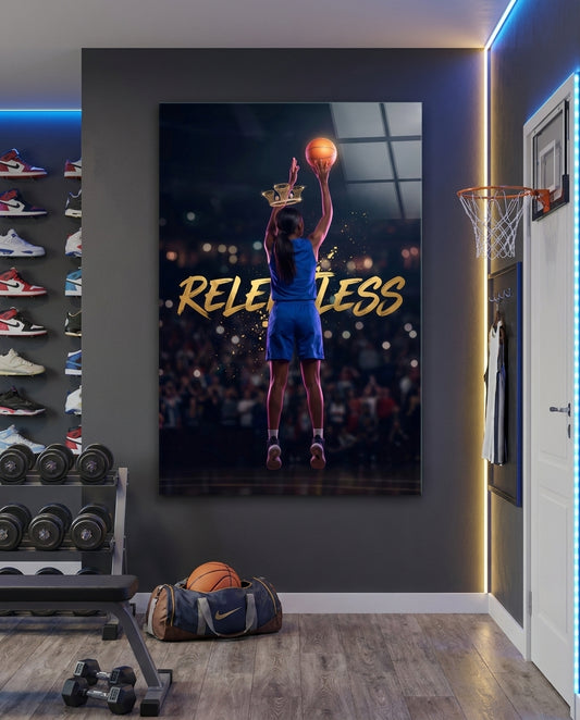Relentless Basketball Crown Hoop Glass Wall Art