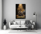 horsepower golden engine horse panel bringing character to a minimalist living room wall