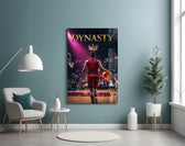 dynasty gold crown basketball king glass wall art styled above an armchair in a reading corner