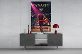 dynasty gold crown basketball king glass wall art displayed above a console in a designer interior