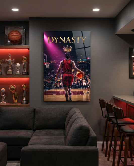 Dynasty Gold Crown Basketball King Glass Wall Art