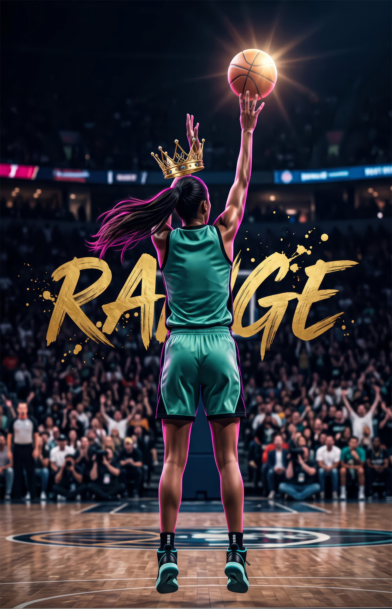 Range Crowned Woman Baller Glass Wall Art